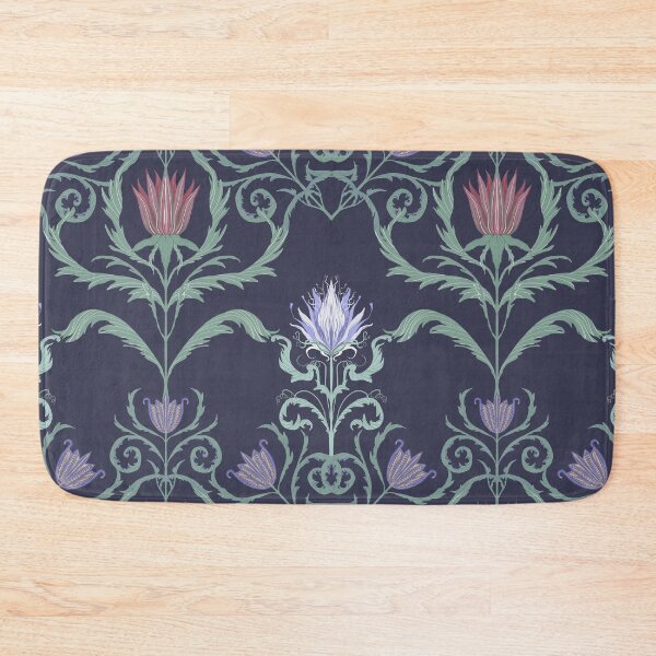 Artikelvorschau, Elegantes marineblaues Dekokissen mit floralem Rankenmuster im Jugendstil entworfen und verkauft von FestivityFinds.