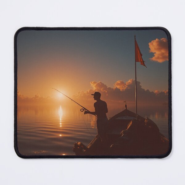Item preview, Silhouette of Fisherman at Sunrise – Peaceful Ocean Fishing Scene designed and sold by BeautifulVirtues.