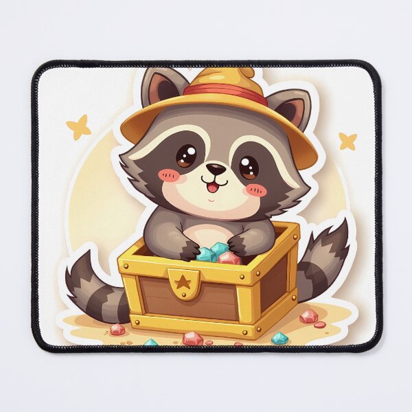Item preview, Kawaii Raccoon Wearing Tiny Adventurer Hat Digging designed and sold by MY CREATIVE SHOP.