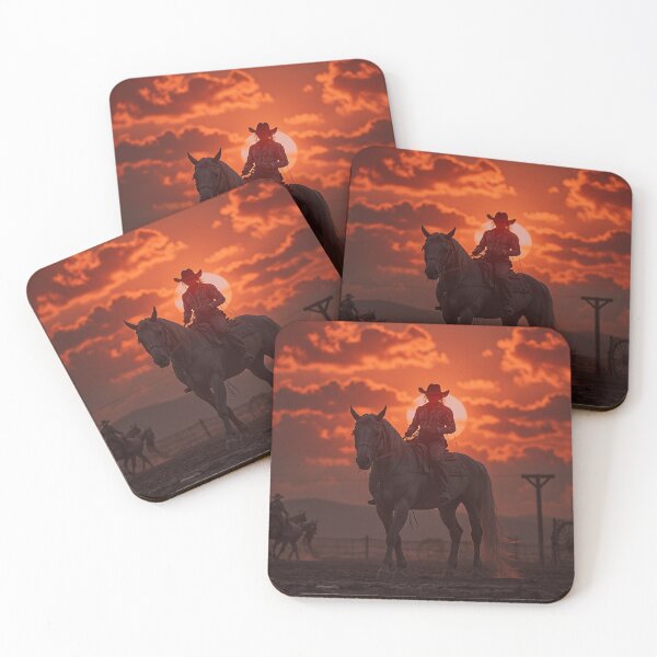 Item preview, Cowgirl on Horseback at Sunset – Cinematic Western Silhouette Scene designed and sold by BeautifulVirtues.