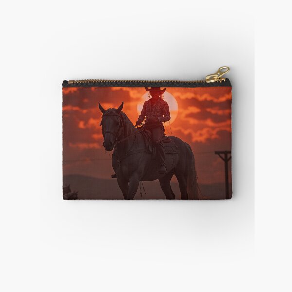 Item preview, Cowgirl on Horseback at Sunset – Cinematic Western Silhouette Scene designed and sold by BeautifulVirtues.