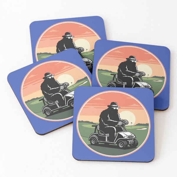 Item preview, Bigfoot Driving a Golf Cart Sunset Retro Golf Design designed and sold by donwillisjrart.