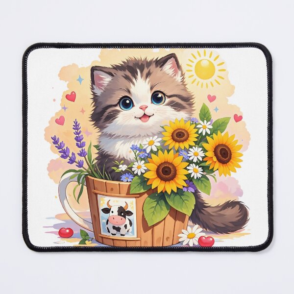 Item preview, Cute Kitten with Sunflower Bloom Basket designed and sold by NatalieJeans.