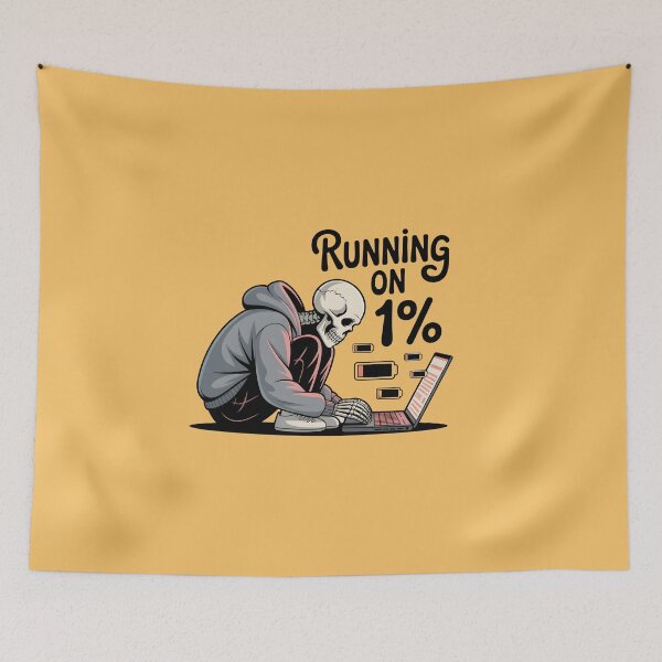 Item preview, Running on 1% Skeleton Laptop Funny T-Shirt | Tired Programmer Coffee Humor Graphic Tee designed and sold by Raw Tigers.