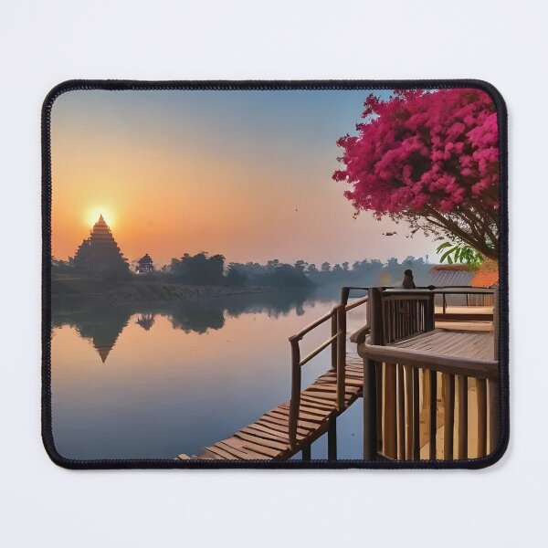 Item preview, Serene Sunrise Over Ancient Temple and Reflecting Waters designed and sold by Bhaskar Digital Art.