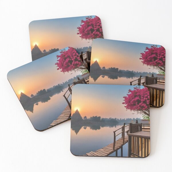Item preview, Serene Sunrise Over Ancient Temple and Reflecting Waters designed and sold by Bhaskar Digital Art.