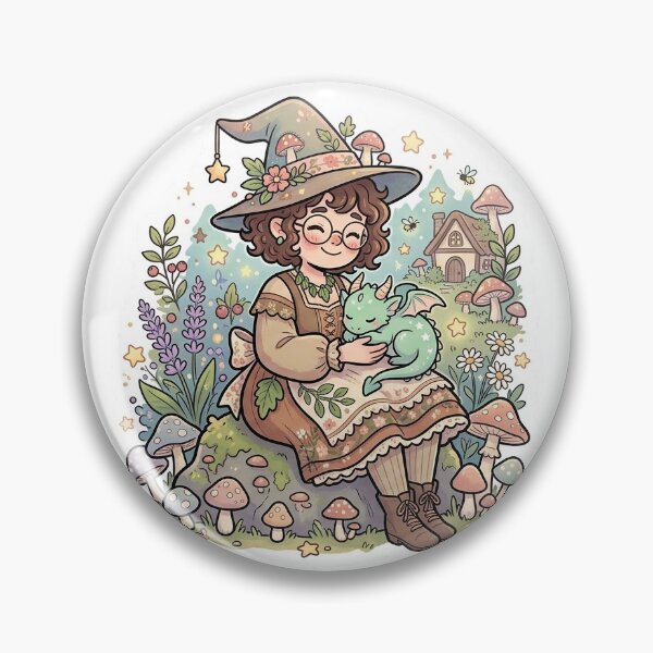 Item preview, Cottagecore Witch & Tiny Dragon Sticker - Cozy Forest Magic & Mushrooms designed and sold by Vibe Glue.