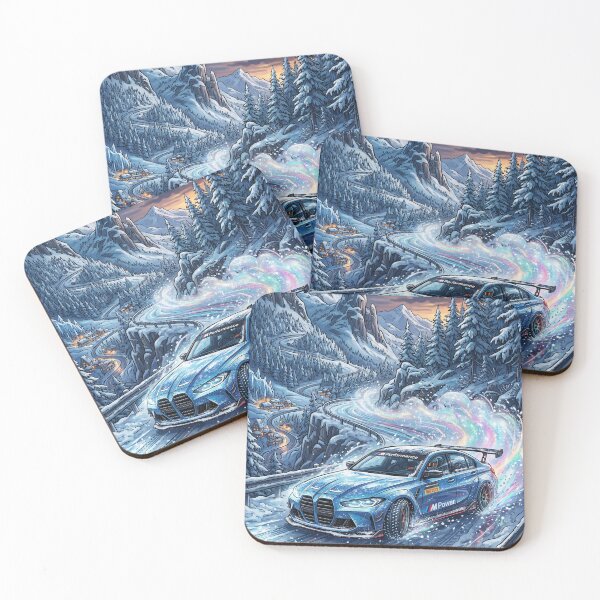 Item preview, Powerful sports car drifting through snowy mountain peaks designed and sold by RevUpDesign.