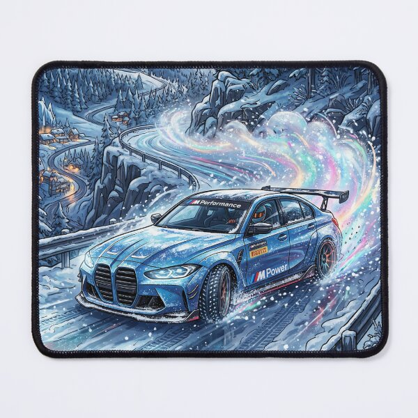 Item preview, Powerful sports car drifting through snowy mountain peaks designed and sold by RevUpDesign.
