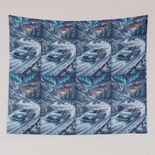 Item preview, Powerful sports car drifting through snowy mountain peaks designed and sold by RevUpDesign.