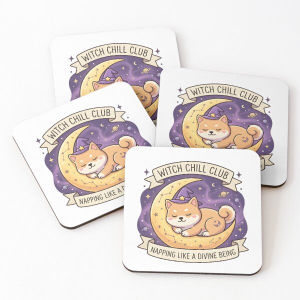 Item preview, Witch Chill Club Sleeping Shiba Inu on Moon Sticker designed and sold by TheLazyVibe.