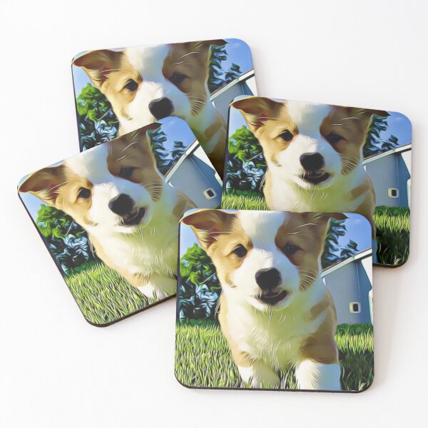 Item preview, A cute tan and white puppy walking through a sunny grassy field. designed and sold by ZoroDesign.