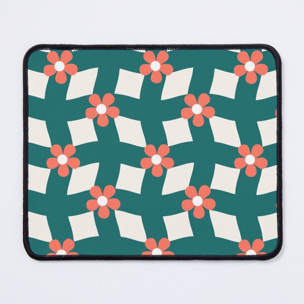 Item preview, Retro Wavy Checkerboard Coral Floral Pattern designed and sold by PetiteEthos.