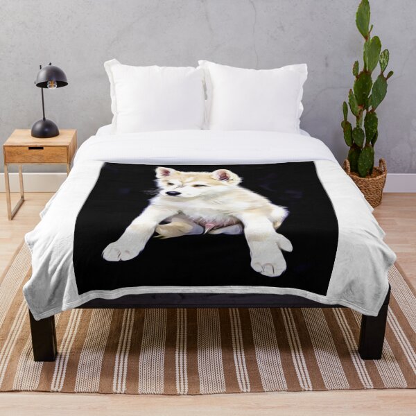 Item preview, A fluffy Husky-type puppy sitting against a black background. designed and sold by ZoroDesign.