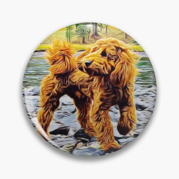 Item preview, A golden-brown dog standing on a rocky riverbank. designed and sold by ZoroDesign.