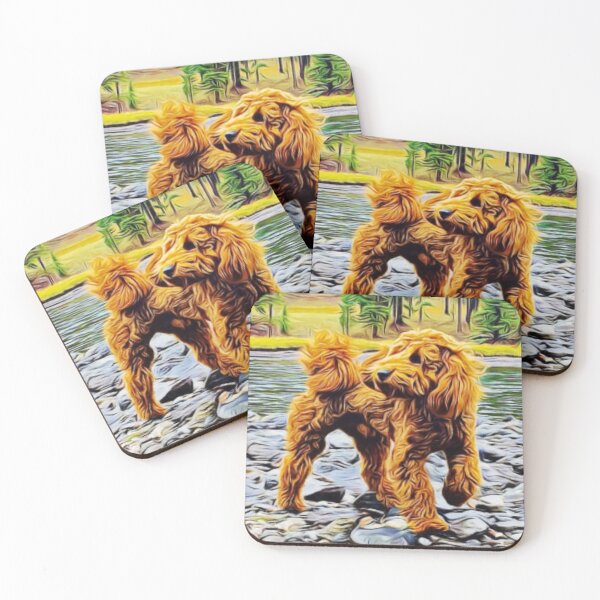 Item preview, A golden-brown dog standing on a rocky riverbank. designed and sold by ZoroDesign.