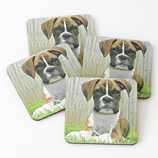 Item preview, A young Boxer puppy sitting in the grass. designed and sold by ZoroDesign.