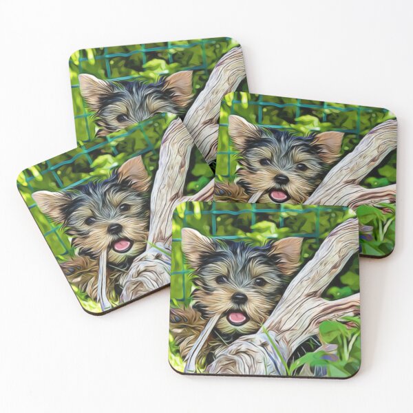 Item preview, Playful Yorkshire Terrier puppy in a garden. designed and sold by ZoroDesign.