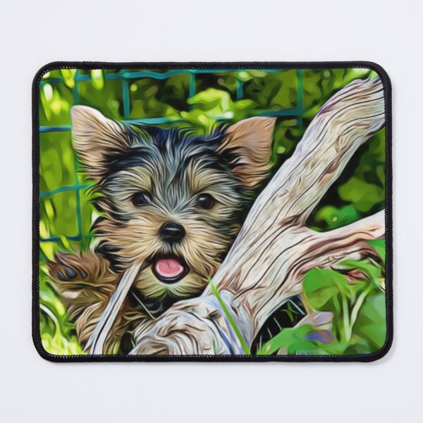 Item preview, Playful Yorkshire Terrier puppy in a garden. designed and sold by ZoroDesign.