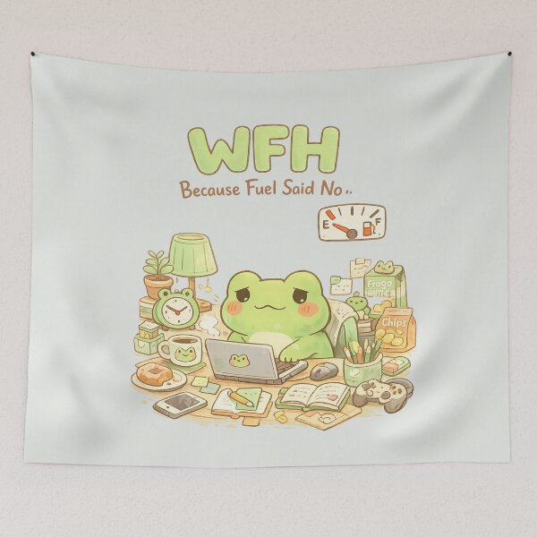 Item preview, Cute Frog WFH Because Fuel Said No | Kawaii Work From Home Desk Aesthetic designed and sold by PopCulturePixel.