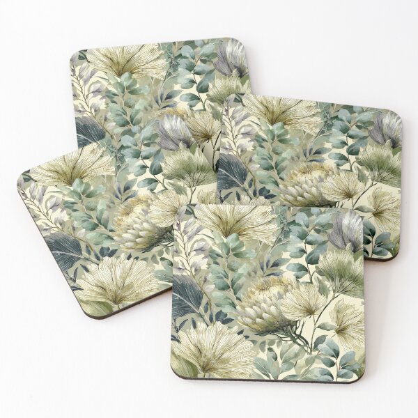 Item preview, Sage & Eucalyptus Botanical Pattern – Protea Floral Watercolor Art Print designed and sold by EG Creativity Art.
