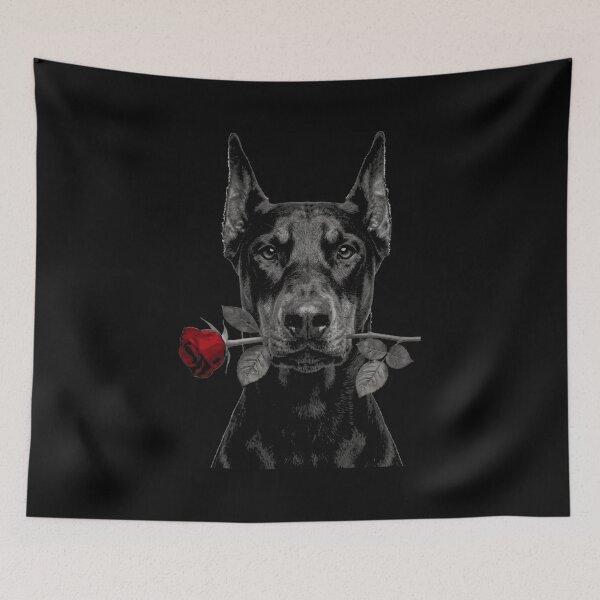 Item preview, Doberman Pinscher Dog with Rose Vintage designed and sold by FiscalFashions.