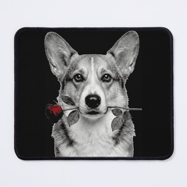 Item preview, Corgi Dog with Rose Vintage Black and White designed and sold by FiscalFashions.