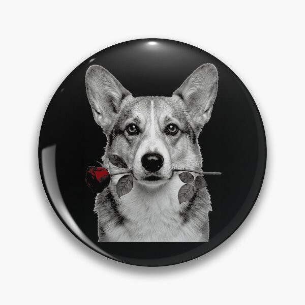 Item preview, Corgi Dog with Rose Vintage Black and White designed and sold by FiscalFashions.