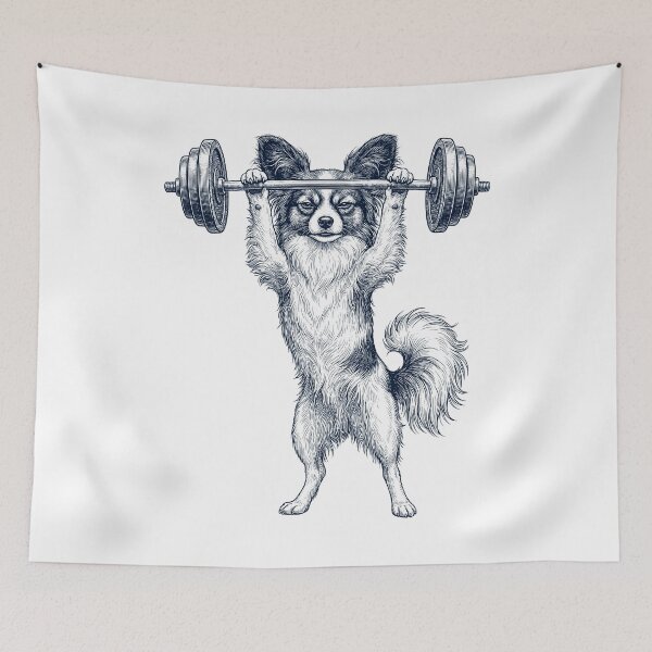 Item preview, Vintage Papillon Weightlifting Deadlift Gym Dog Lover designed and sold by DoodleTortle.