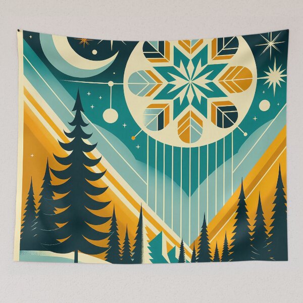 Item preview, Geometric Winter Moon and Snowflake Landscape designed and sold by InkSmithery.