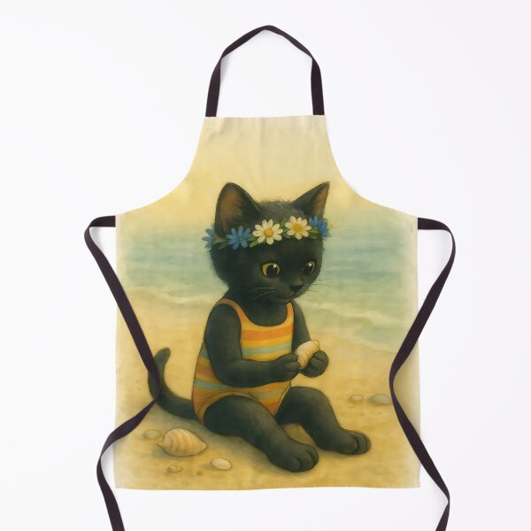 Item preview, Vintage Black Kitten at Beach designed and sold by MoonfurStudio.