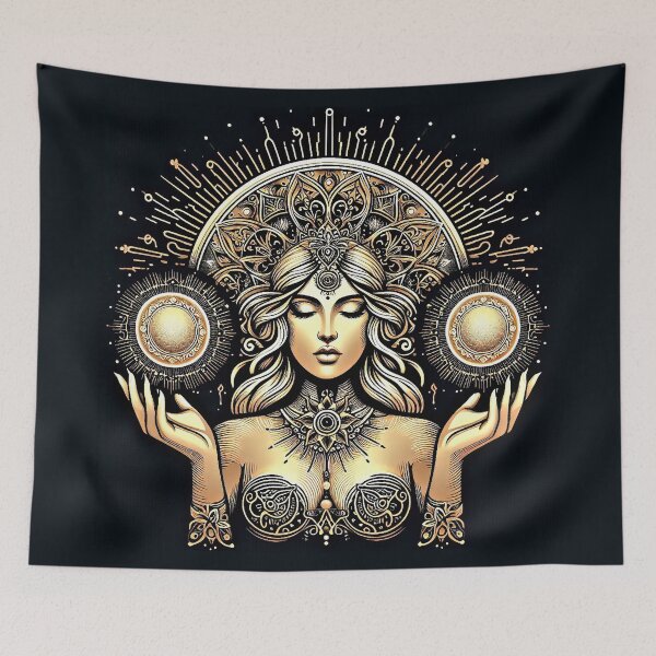 Item preview, Solar Goddess Emblem – Sacred Feminine Talisman in Gold Line Art designed and sold by Roberta Calabrese.
