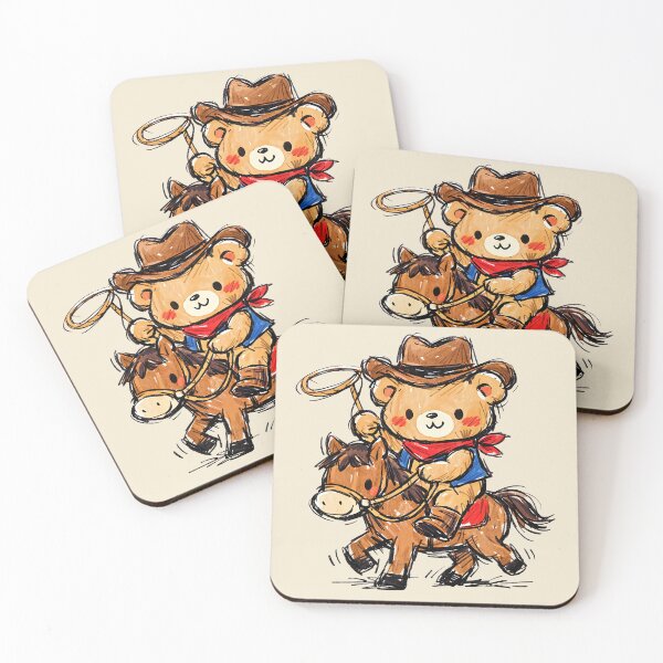Item preview, Cute Hand Drawn Cowboy Teddy Bear Riding Horse With Lasso Kid Design designed and sold by GogaVibeRe.