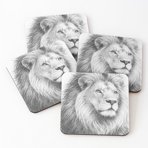 Item preview, Black and White Pencil Sketch of Lion – Majestic Big Cat Portrait Wildlife Art Print designed and sold by Leon Woods Pencil Art.