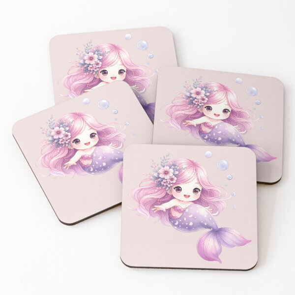 Item preview, Cute Pink Mermaid Princess with Flowers Pastel Watercolor Illustration designed and sold by GogaVibeRe.