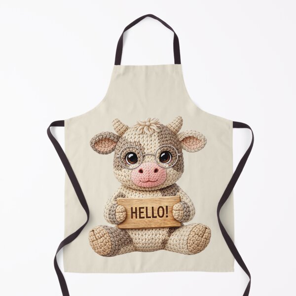 Item preview, Cute Crochet Look Cow Holding Hello Sign Kid Illustration designed and sold by GogaVibeRe.