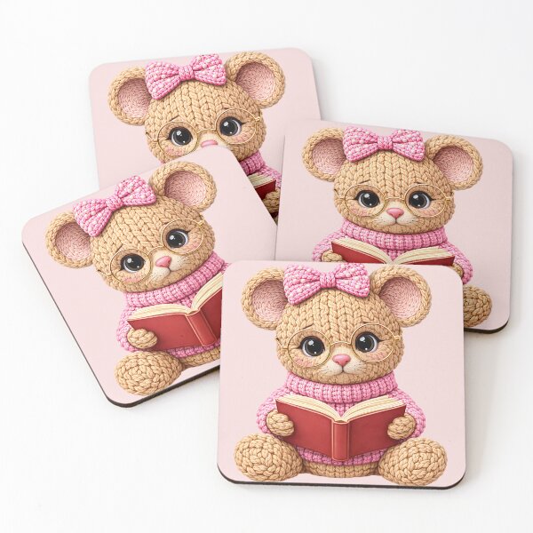 Item preview, Cute Crochet Look Mouse Reading Red Book Kids Illustration designed and sold by GogaVibeRe.