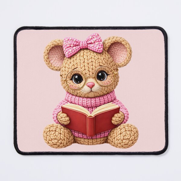 Item preview, Cute Crochet Look Mouse Reading Red Book Kids Illustration designed and sold by GogaVibeRe.