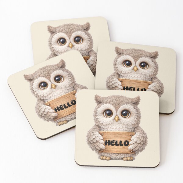 Item preview, Cute Fluffy Owl Holding Hello Sign designed and sold by GogaVibeRe.