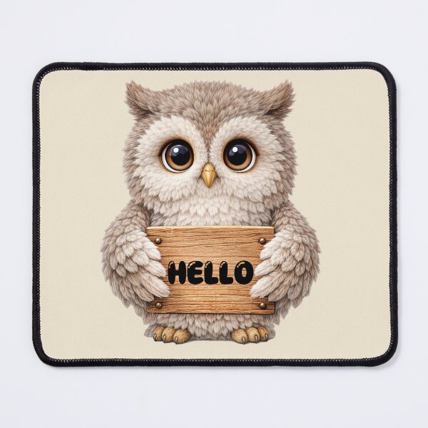 Item preview, Cute Fluffy Owl Holding Hello Sign designed and sold by GogaVibeRe.