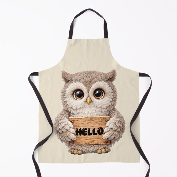 Item preview, Cute Fluffy Owl Holding Hello Sign designed and sold by GogaVibeRe.