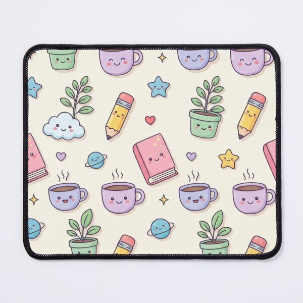 Item preview, Cute Kawaii Doodle Pattern – Pastel Cartoon Book,Pencil, Cup & Happy Objects designed and sold by RushVibeWear.