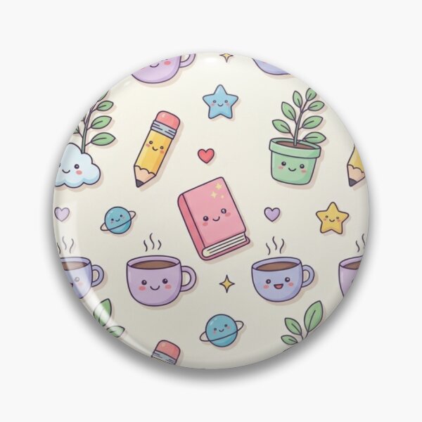 Item preview, Cute Kawaii Doodle Pattern – Pastel Cartoon Book,Pencil, Cup & Happy Objects designed and sold by RushVibeWear.