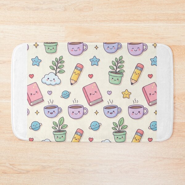 Item preview, Cute Kawaii Doodle Pattern – Pastel Cartoon Book,Pencil, Cup & Happy Objects designed and sold by RushVibeWear.