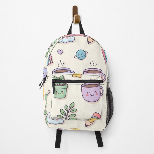 Item preview, Cute Kawaii Doodle Pattern – Pastel Cartoon Book,Pencil, Cup & Happy Objects designed and sold by RushVibeWear.