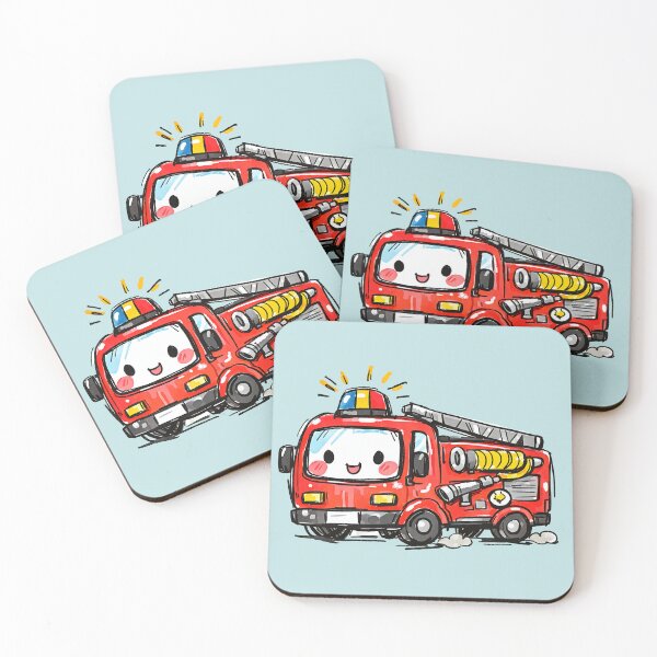 Item preview, Cute Fire Truck kid style illustration designed and sold by GogaVibeRe.