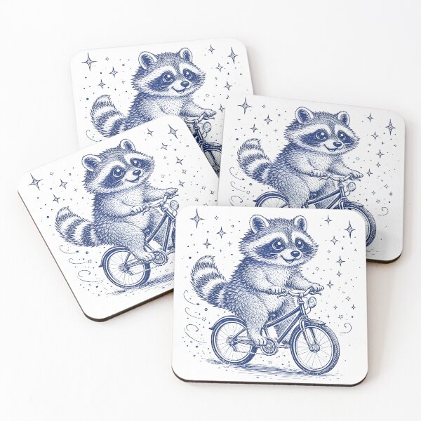 Item preview, Cute Raccoon Riding Bicycle Blue Illustration designed and sold by GogaVibeRe.