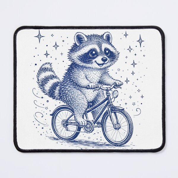 Item preview, Cute Raccoon Riding Bicycle Blue Illustration designed and sold by GogaVibeRe.