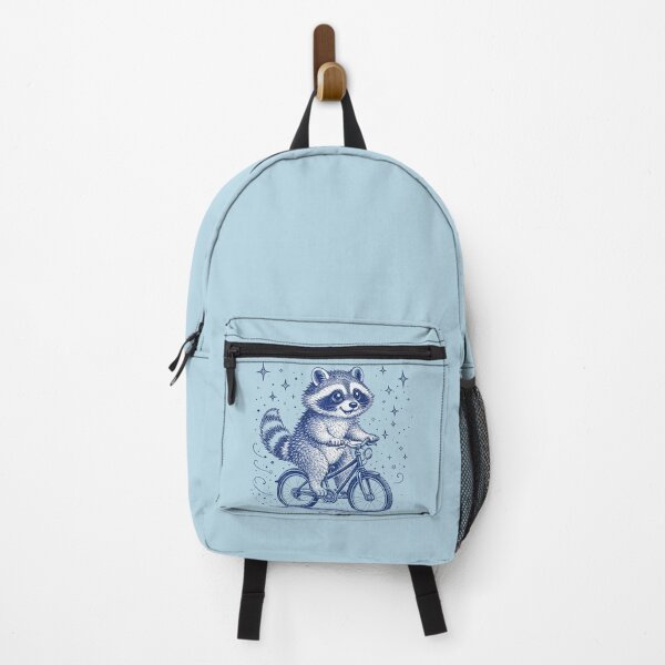 Artikelvorschau, Niedliche Illustration eines Waschbären auf einem Fahrrad (blau) entworfen und verkauft von GogaVibeRe.