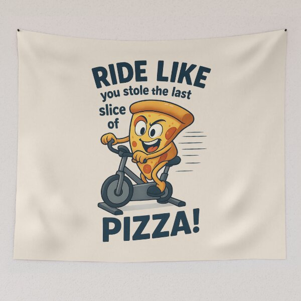 Item preview, Funny Pizza Riding Exercise Bike Illustration designed and sold by GogaVibeRe.